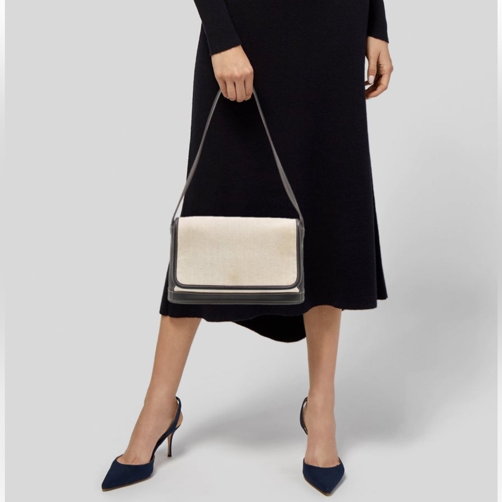 Vintage 90’s Coach Bleeker Flap Handbag Deep Navy Blue Leather & Wheat Canvas - Picture 16 of 16